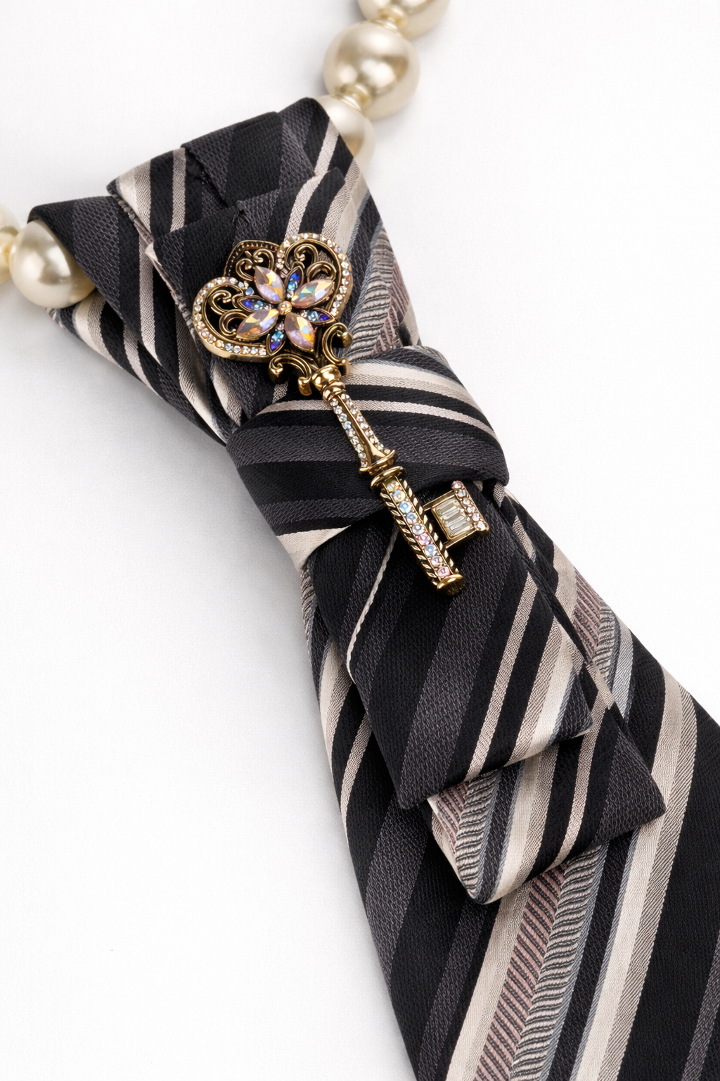 The Key to Love is Pearls Necktie Necklace